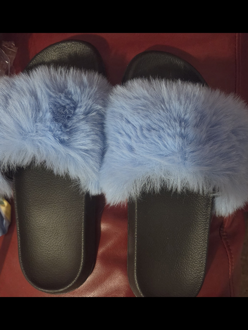 Plush Blue Faux-Fur Slide Sandals - Women